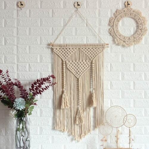 DIY Handmade Wall Hanging Tapestry Bohemian Woven Spiral Macrame Tassel Handmade for Home Decor Textile Cotton Knitting Tapestry