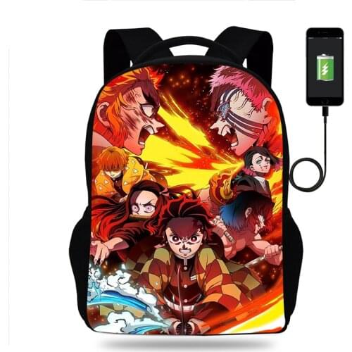 Hot Demon Slayer Kimetsu No Yaiba Backpack Boy Girl School Bags Children Teenager USB Charging Daily Travel Backpack Mochila