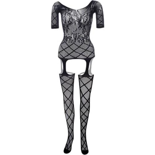 Sexy Nightwear Perspective Short Sleeve Babydoll Lingerie Bodysuit Women Fishnet Body Stocking Slutty Clothes Sex Underwear