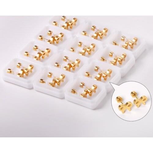 12 Pairs 316L Stainless Steel Bow-knot Cute Earrings Gold/Silver Color Tiny Ear Stud Screw Type for Women Girl Jewelry Gift