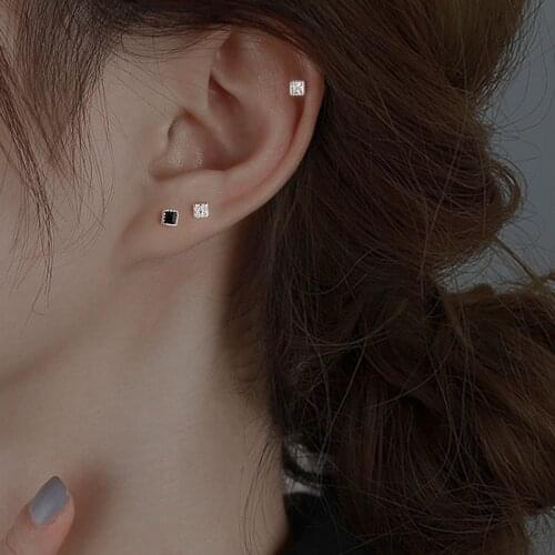 925 Sterling Silver Earring Fashion Mini Square Zircon Stud Earring Cute Temperament butterfly Earring Woman Girl Ear Jewelry