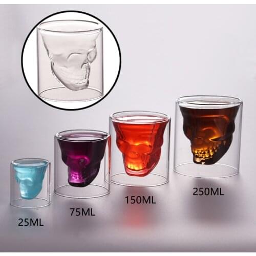 Glass Skull Cup Double Wall Crystal Skull Shot Glasses Cocktail Mug Beer Crystal Skull Shot Glass Drink Wine Cup for A Whiskey