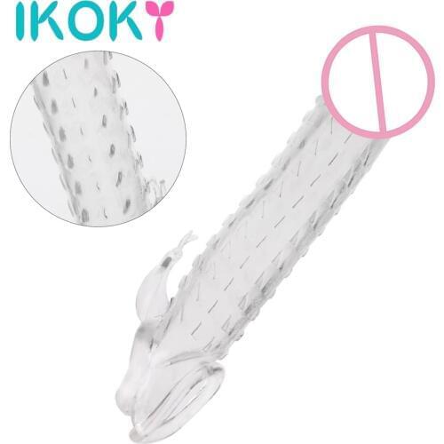 IKOKY Soft Elastic Penis Sleeve Penis Extender Enlargement Cock Ring Delayed Ejaculation Sex Toys For Men Reusable Condom