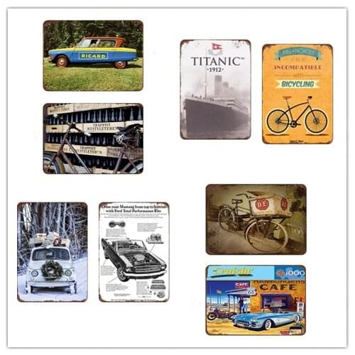 Vintage Car/Motorcycle/Bicycle Tin Sign Metal Painting Plate Plaques Metal Art Wall Bar Pub Cafe Car Shop Garage Home Decor