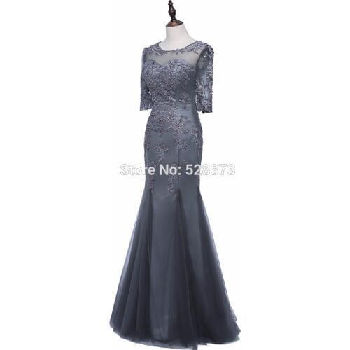 YNQNFS MD91 Real Pictures Elegant Mermaid Half Sleeves Mother of the Bride/Groom Dresses Outfits Grey Formal Dress 2018