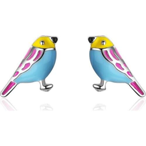 Cute 925 Sterling Silver Colorful Bird Stud Earring For Kid Children Girl Lovely Animal Sterling-silver-jewelry Brincos de Prata