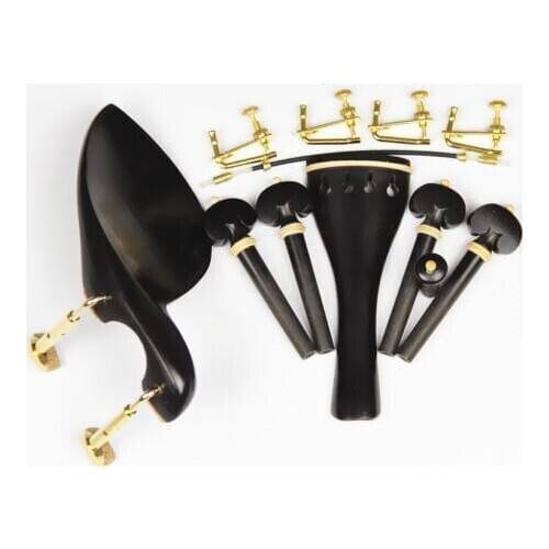 1 Set New Ebony Wood 4/4 Violin Accessories Chin Rest Golden Clamps Tailpiece Strings Tuners Pegs Endpin