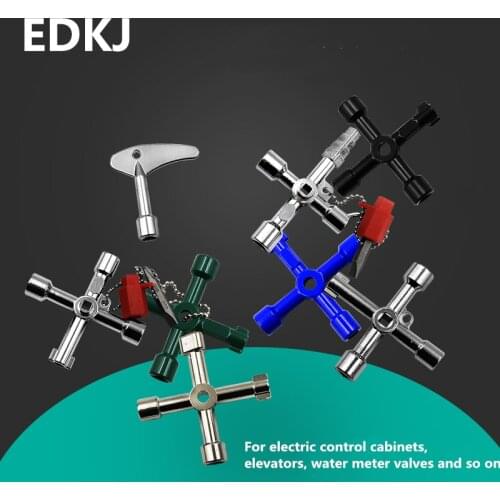 1PCS electronic control cabinet elevator cross key wrench four-in-one water meter valve key inside the triangular multi-function