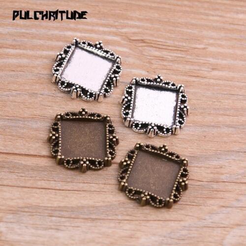 10pcs 12mm Inner Size Two Color Metal Alloy Simple Square Cabochon Pendant Setting Jewelry Findings P6808