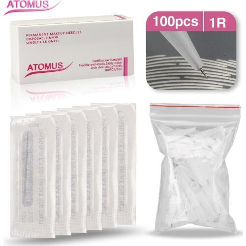 100 Pcs 1R Tattoo Needles And 100 Pcs Tips Permanent Makeup Agujas Microblading Laminas Tebori For Tattoo Machines Suplies