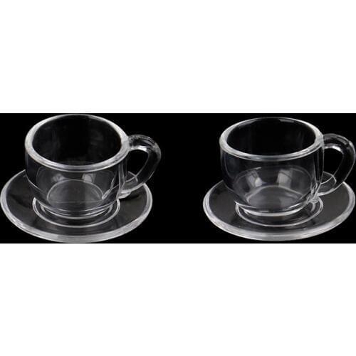 4Pcs(2 Cups+2 Dishs) Miniature Dollhouse Coffee Cup Cute Cup For Doll Kitchen Room Food Drink Home Tableware Decors