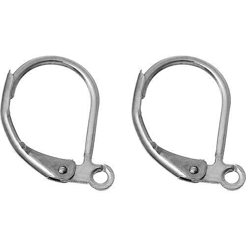 8SEASONS Stainless Steel Lever Back Clips Earring Findings Silver Color W/ Loop 16mm(5/8")x 11mm(3/8"),30 PCs