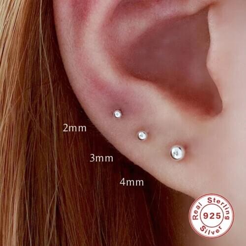 AIDE Luxurious 2/3/4mm Beads Stud Earrings Europe America Piercing 925 Sterling Silver Earrings for Women Fine Jewelry kolczyki