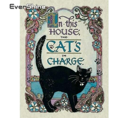 EverShine 5D Diamond Painting Animal DIY Diamond Embroidery Cat Mosaic Text Cross Stitch Kit Rhinestones Full Square Wall Art
