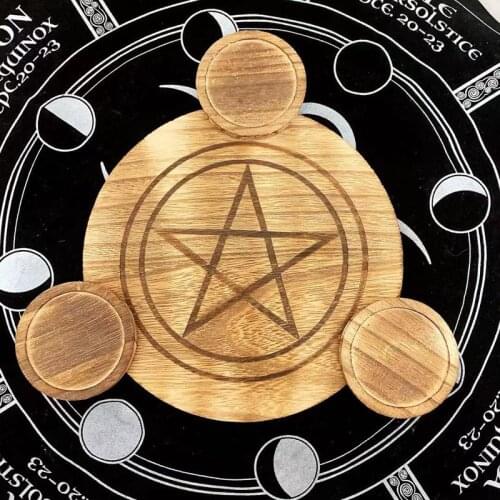 Astrology Pentagram wood Candlestick table Pentacle altar plate Candle holder wooden Divination Wicca ceremony Accessorie