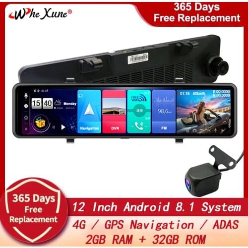 WHEXUNE 2020 New 12" IPS 4G Full HD 1080P Car Dashboard Camera GPS Android 8.1 Navigation ADAS Dual Lens Car Video Recorder DVR