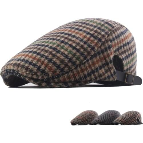 Autumn and Winter Plaid Beret British Style Literary Retro Forward Hat Woolen Mens and Womens Cap
