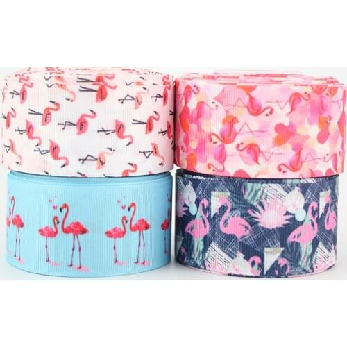 Free shipping Cartoon Flamingos printed grosgrain ribbon 1-1/2" 38mm 10 yards DIY bows sewing accessories ribbons