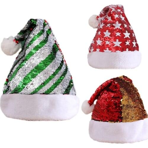 Santa Glitter Red Green Hat Unisex Classic Color Christmas New Year Festive Holiday Men Women Festival Supplies Decor