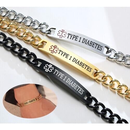 Personalized Stainless Steel Medical Alert ID Bracelet Diabetes Custom Name ICE Emergency For Women Men Jewelry