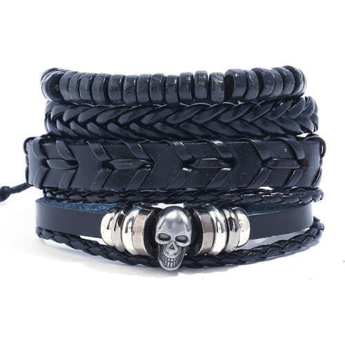 Bracelet Punk Skull String Beads Retro Cowhide Men Weave DIY Set Leather Simple and Elegant Delicate Accessories Charm Fashion