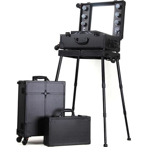 2 PCS Makeup Case with Light Cosmetic Box Beauty Bag Professional with Legs separated Makeup Case with table