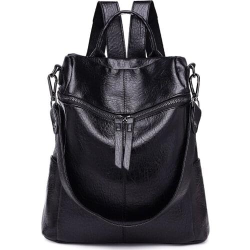 Double shoulder bag womens 2019 Backpack New Fashion versatile Korean womens soft skin travel multi-purpose bag