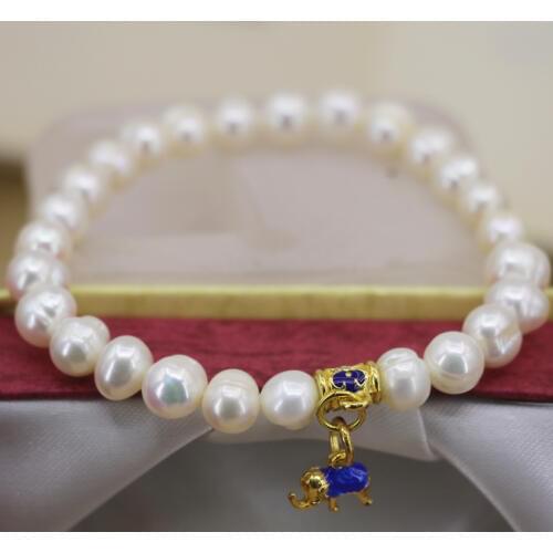 Ethnic style natural white 7-8mm freshwater cultured pearl beads diy bracelet & bangle for women elegant jewelry 7.5inch B3143