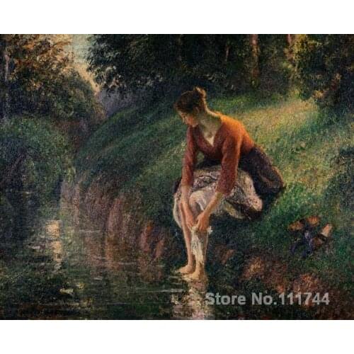 French impressionist paintings Young Woman Bathing Her Feet in a Brook by Camille Pissarro High quality Hand painted