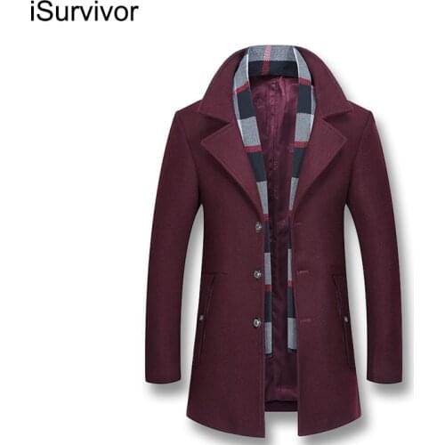 ISurvivor 2021 Men Long Nylon Woolen Coats Parkas Jackets Male Casual Fashion Slim Fit Large Size High Quality Woolen Jackets