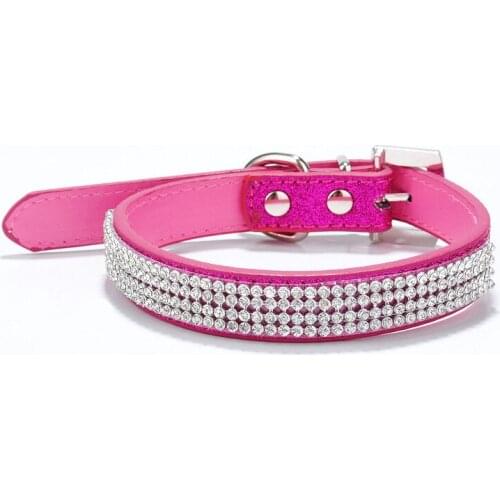 PU Leather Dog Cat Collar Adjustable Multirow Shining Rhinestone Walking Pet Collars For Small Medium Dogs Chihuahua Pet Supplie