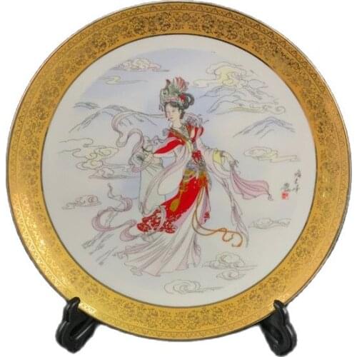 Jingdezhen ceramic decoration powder color figure pattern gold plate decoration