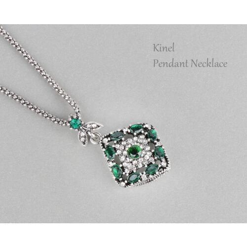 Kinel Vintage Jewelry Wholesale Crystal Petal Necklace For Women Antique Silver Color Fashion Retro Pendant Necklace