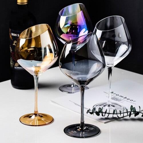 Creative Colorful Wine Glass Amber Champagne Glass Oblique Mouth Red Wine Glass Colorful Ion Plated Crystal Glass Goblet
