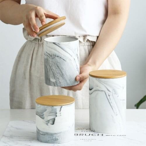 Marbling Ceramic Storage Jar With Lid Household Kitchen Miscellaneous Grain Storage Tank Candy Snacks Storage Jar Sealed Cans