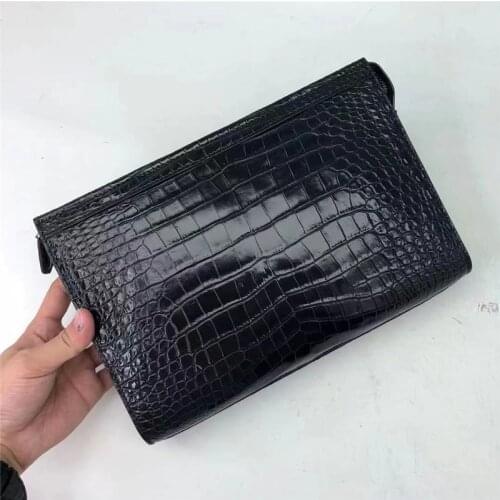 Authentic Real True Crocodile Skin Male Large Envelop Clutch Genuine Exotic Alligator Leather Businessmen Wristlets Purse Bag