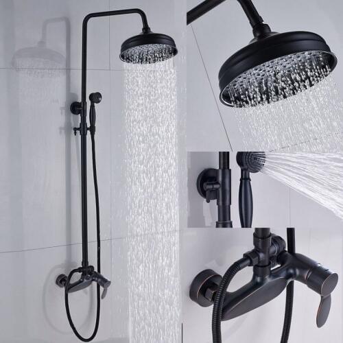 Wall Mounted Shower Faucet Set 8 inch Rainfall Shower Head With Hand Shower Sprayer Mixer Tap Single Handle KD392