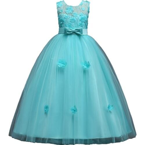 New Princess Lace Dress Kids Flower Embroidery Dress For Girls Vintage Children Dresses For Wedding Party Formal Ball Gown Shein