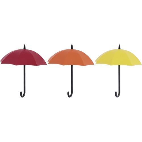 3Pcs New Arrival Colorful Umbrella Wall Hook Key Hair Pin Holder Organizer Decorative Drop Shipping