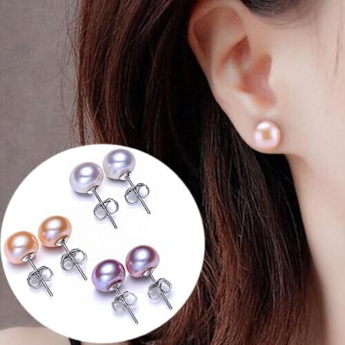 BITWBI New 100% Genuine Freshwater White Pearl Earrings Fashion Jewelry Silver Stud Earrings For Women Engagement Wedding Fine
