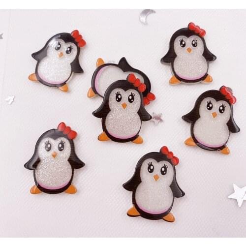 New Colorful Lovely Glitter Bow Penguin Flatback Sheet Miniature Pattern Plane Applique DIY Scrapbook Home Decor Craft OJ105