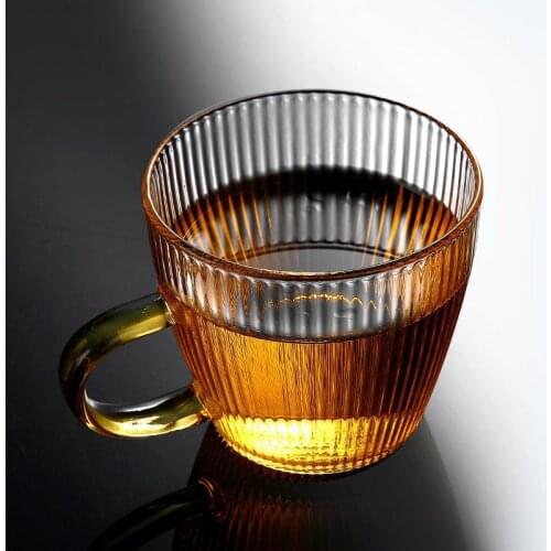 New Milk Glass Tea Cup Transparent Wine Glass Japanese Vertical Pattern Cup Female Drinking Cup Home Small Net Red Coffee Cup