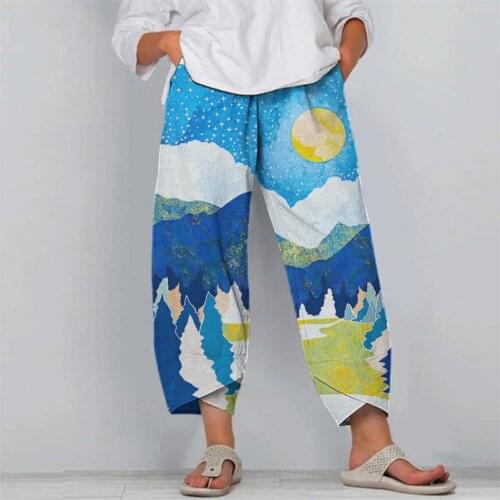 Autumn Women Streetwear Pants Fashion Floral Stripes Print Lantern Pants Long Ankle Length Trousers Harajuku Casual Girls Pants