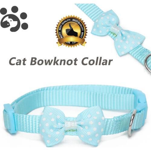 Breakaway Cat Collar Blue Adjustable Pet Collars Durable Nylon Bowknot Necklace Dogs Collar for Small Dogs Puppy Kitten MP0029