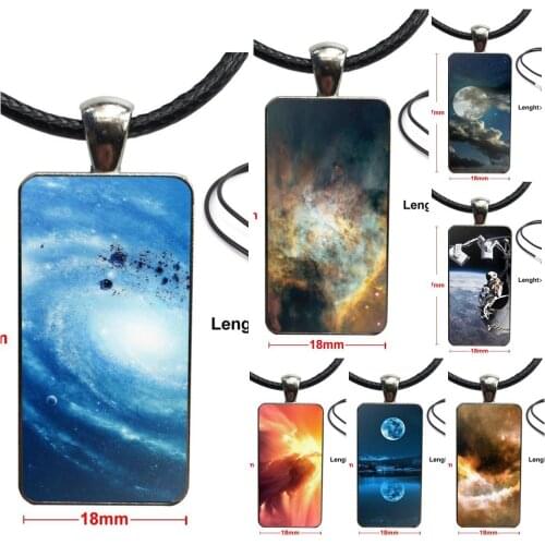 For Women Christmas Gift Glass Cabochon Pendant Necklace Rectangle Fashion Necklace Beautiful Starry Sky