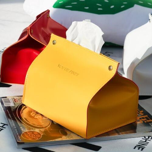 Simple and stylish home leather tissue box Literary office removable tissue box