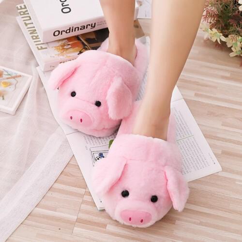 Dropshipping 2019 Winter New Pink Pig House Adult Girl Slippers Lady Warm Cotton Plush Head Silent Indoor Flor Women Shoes