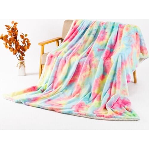 Rainbow Plush Super Soft Blanket Colorful Bedding Sofa Cover Furry Fuzzy Fur Warm Throw Cozy Couch Blanket for Winter