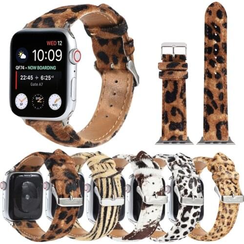 Plush Leopard Genuine Leather Wristwatch Band for Apple Watch Series 6 5 4 3 2 1 SE Wrist Strap