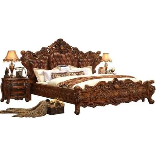 European-style all-solid wood carved luxury double bed villa master bedroom antique luxury wedding bed